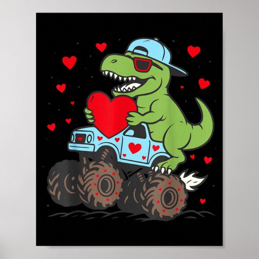 Poster Valentines Day T Rex Riding Monster Truck Funny To (Devant)