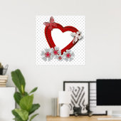 Poster Valentines Fleurs de jour fleurs de coeur rouge fl (Bureau à domicile)