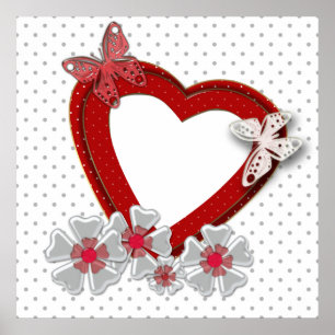 Poster Valentines Fleurs de jour fleurs de coeur rouge fl