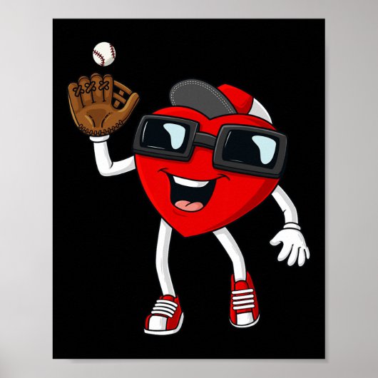 Poster Valentines Jour Coeur Attraper Un Baseball Fun Boy (Devant)