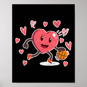 Poster Valentines Jour Coeur Dunking Joueur de basket-bal
