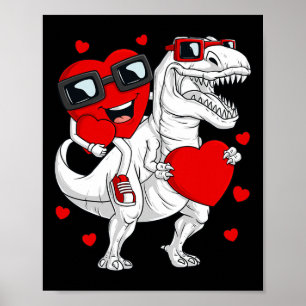 Poster Valentines Jour Coeur équitation Dinosaur T Rex Fu