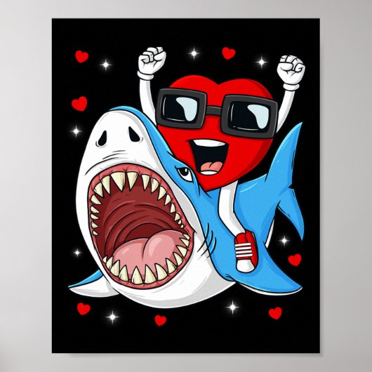 Poster Valentines Jour Coeur équitation Requin amusant En (Devant)