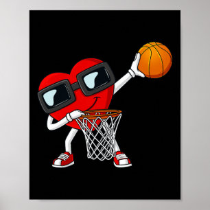 Poster Valentines Jour Dabbing Coeur Tenant Un Basket-Bal