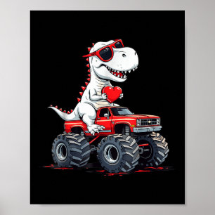 Poster Valentines Jour Dinosaure Monster Camion Avec Coeu