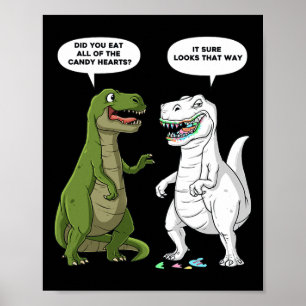 Poster Valentines Jour Dinosaure T Rex Coeurs Amusants Fi