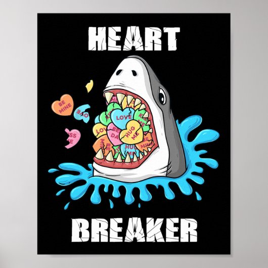 Poster Valentines Jour Requin Coeur briseur Amusants Garç (Devant)