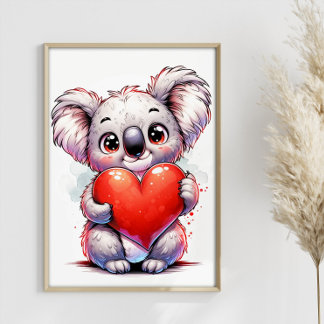 Poster Valentines Koala Cute Koala Heart personnalisable
