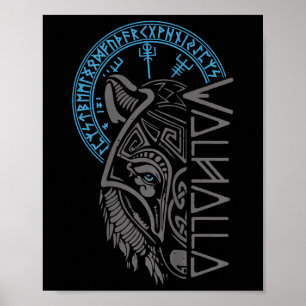 Poster Valhalla Wolf Masque Odin Runes Norse Comp Viking