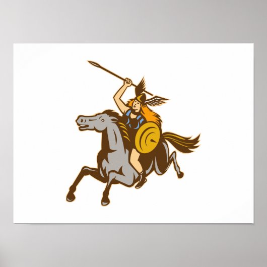 Poster Valkyrie Riding Horse Retro (Devant)