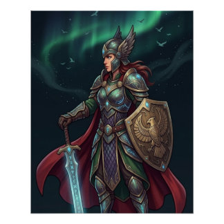 Poster Valkyrie Warrior Goddess In Green Armor