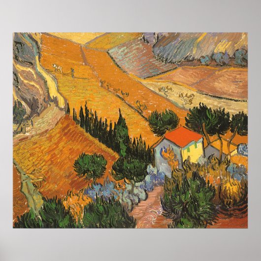Poster Vallée avec Plowman par Vincent van Gogh (Devant)