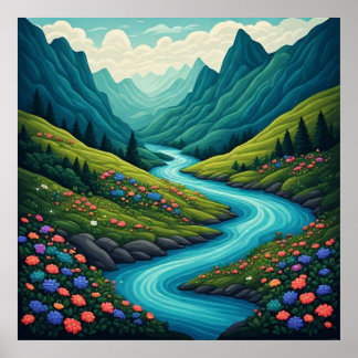 Poster Vallée de la rivière sauvage aux couleurs de joyau