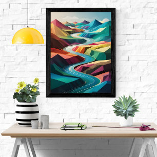 Poster Vallée de la rivière Vibrant : un paysage Abstrait