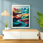 Poster Vallée de la rivière Vibrant : un paysage Abstrait
