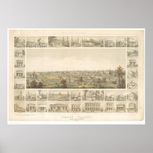 Poster Vallée de l'Herbe, CA. Carte panoramique 1858 (066