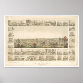 Poster Vallée de l'Herbe, CA. Carte panoramique 1858 (066