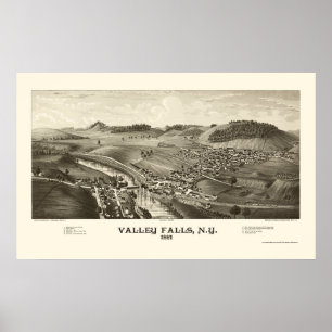 Poster Valley Falls, NY Carte panoramique - 1887