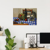 Poster Vallotton : Vie morte avec nappe de chèque bleu (Bureau à domicile)