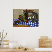 Poster Vallotton : Vie morte avec nappe de chèque bleu (Cuisine)