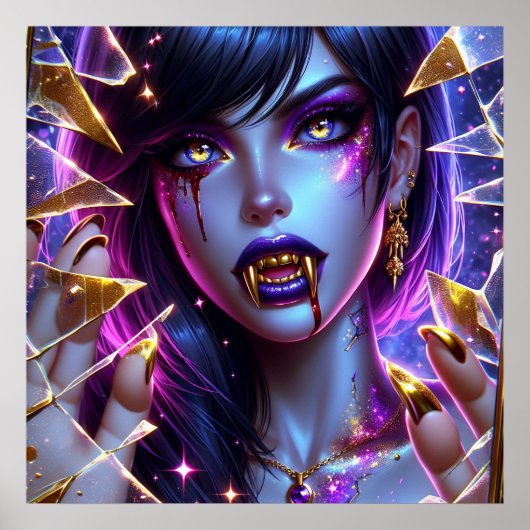 Poster Vampire avec des crocs en or Ai Art (Devant)