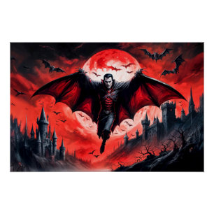 Poster Vampire volant au-dessus du château