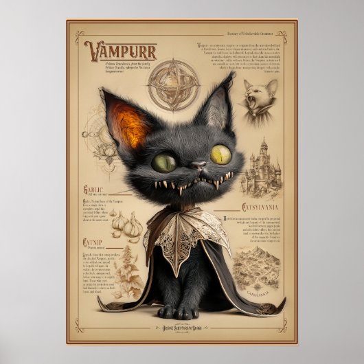Poster Vampurr: Vampire Cat Bestiary Illustration (Devant)