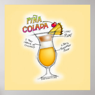 poster van 24 x 24 inch - PINA COLADA RECIPE COCKT