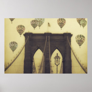 Poster van Brooklyn Bridge Hot Air-luchtballonnen
