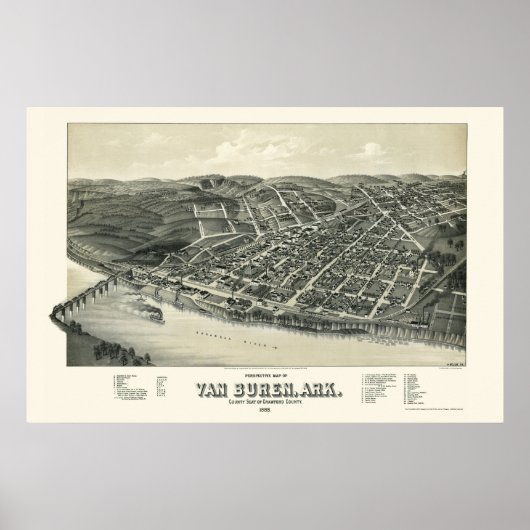 Poster Van Buren, AR Carte panoramique - 1888 (Devant)
