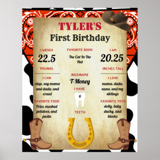 Poster van Cowboy Baby eerste verjaardag