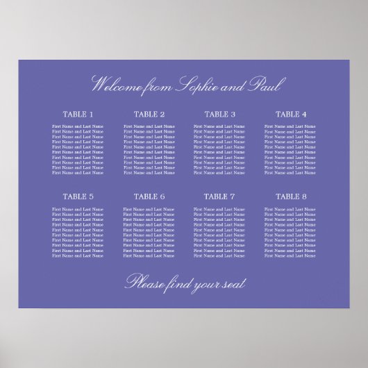 Poster van de 8Table Wedding Seating Chart van Lav (Voorkant)
