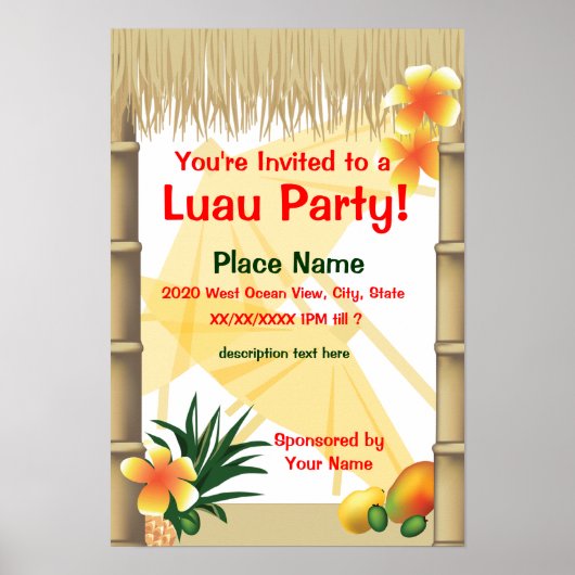Poster van de aankondiging van Luau Party (Voorkant)