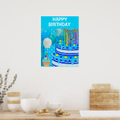 Poster van de blauwe Birthday Cake (Keuken)