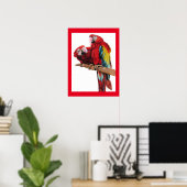 Poster van de Bright Red Macaw Parrots Parrot Wate (Thuiskantoor)