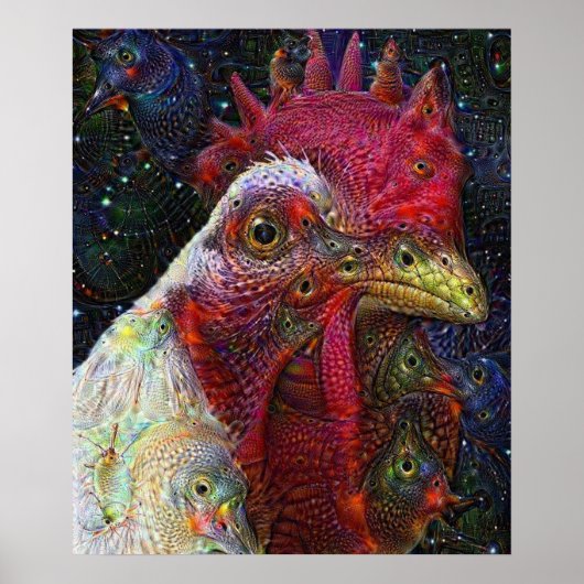 Poster van de Deep Dream Space Chicken (Voorkant)