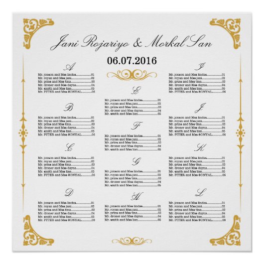 Poster van de Golden Wedding Seating Chart Perfect Poster (Voorkant)