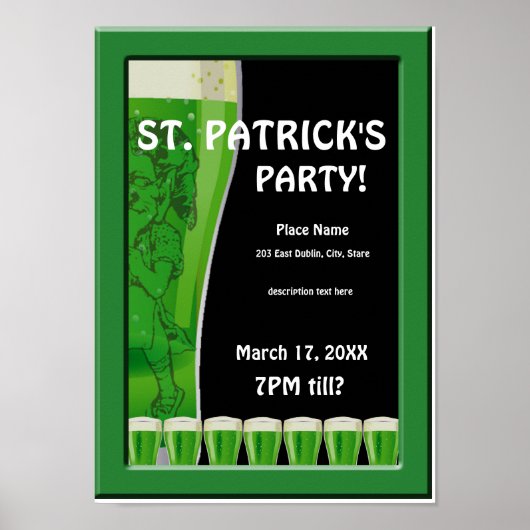Poster van de Groene Beer St Patrick's Party (Voorkant)