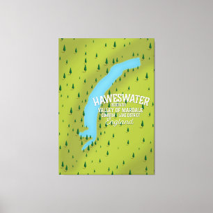 Poster van de Haweswater Reservoir-reiskaart. Canvas Afdruk