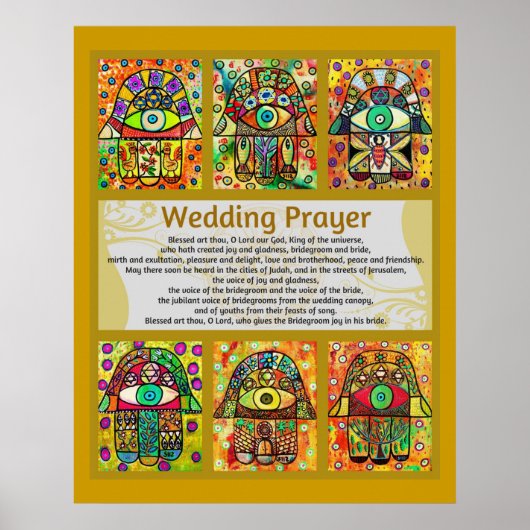 Poster van de joodse bruiloft Prayer Golden Hamsa (Voorkant)