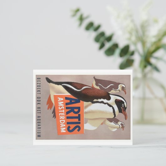 poster van de pinguïns Artis Zoo Amsterdam 1947 Briefkaart (Staand voorkant)