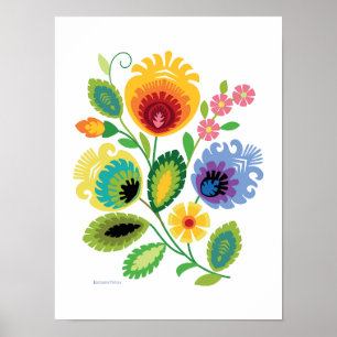Poster van de Poolse Folk Art Yellow Flower