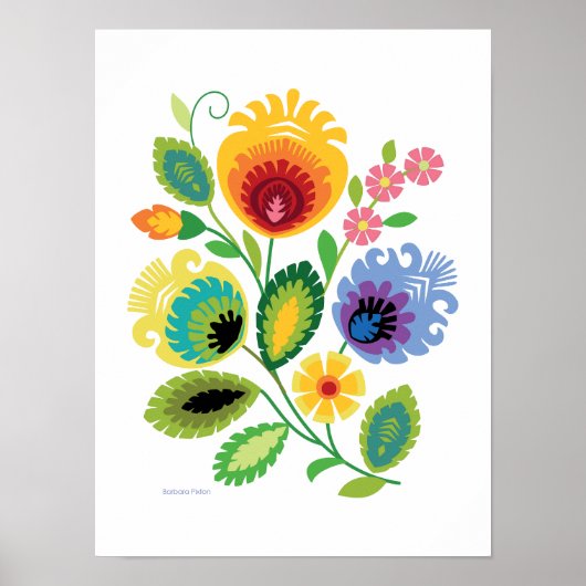 Poster van de Poolse Folk Art Yellow Flower (Voorkant)