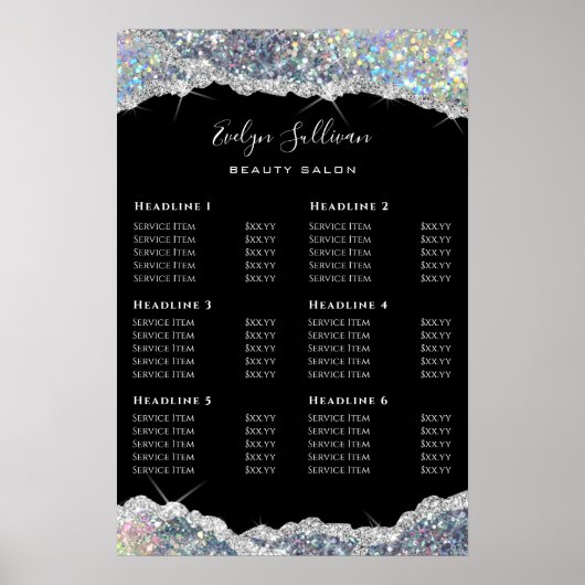 Poster van de prijslijst voor faux glitter Silver (Voorkant)
