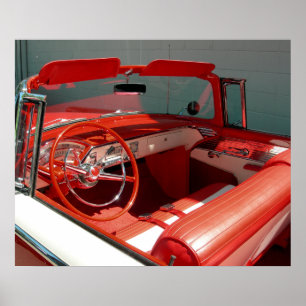 Poster van de rode klassieke intage auto