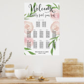 Poster van de roze Floral Wedding Seating Chart 24 (Keuken)