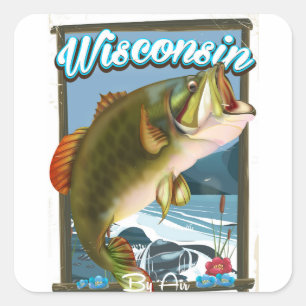 Poster van de visvangst van de staat Wisconsin Vierkante Sticker
