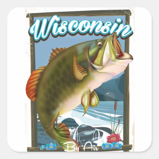 Poster van de visvangst van de staat Wisconsin Vierkante Sticker (Voorkant)