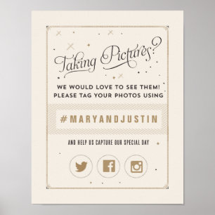 Poster van de zwarte en goudhashtag Wedding