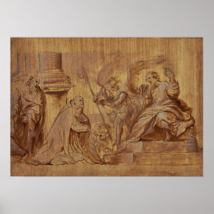 Poster Van Dyck - Anonyme Un évêque agenouillé devant Sai